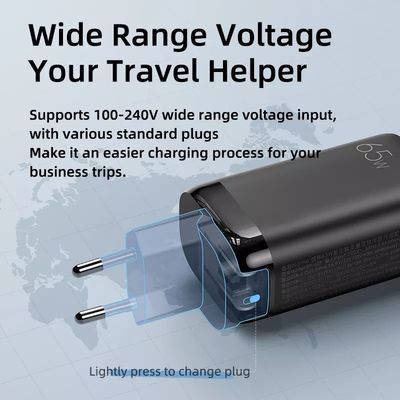 65W GaN 3 포트 USB 타입-c 여행 어댑터