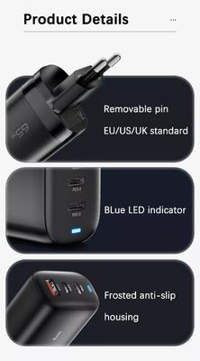 65W GaN 3 포트 USB 타입-c 여행 어댑터
