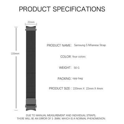 50G 밀라노 루프 스테인리스 스틸 스마트 워치 밴드 삼성 갤럭시 워치 5 44mm 40mm