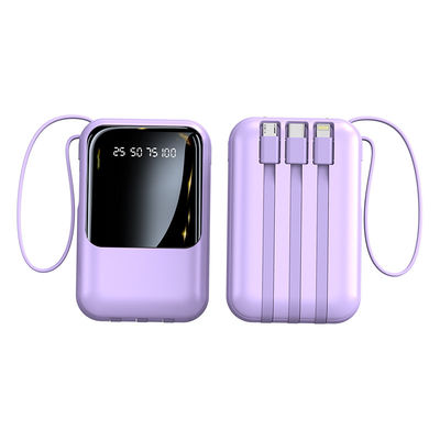 소켓 표준 10000mAh 미니 파워 뱅크 LED 디스플레이 전원 충전기 4 케이블