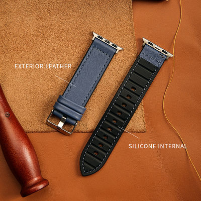 22mm 실리콘 가죽 시계 스트랩 iWatch 시리즈 6 5 4 3 2 1 SE 고급스럽고 내구성