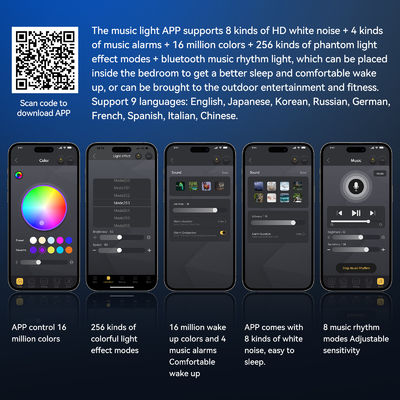 알람 시계 디지털 앱 제어 RGB 라이트 무선 스피커와 무선 충전기